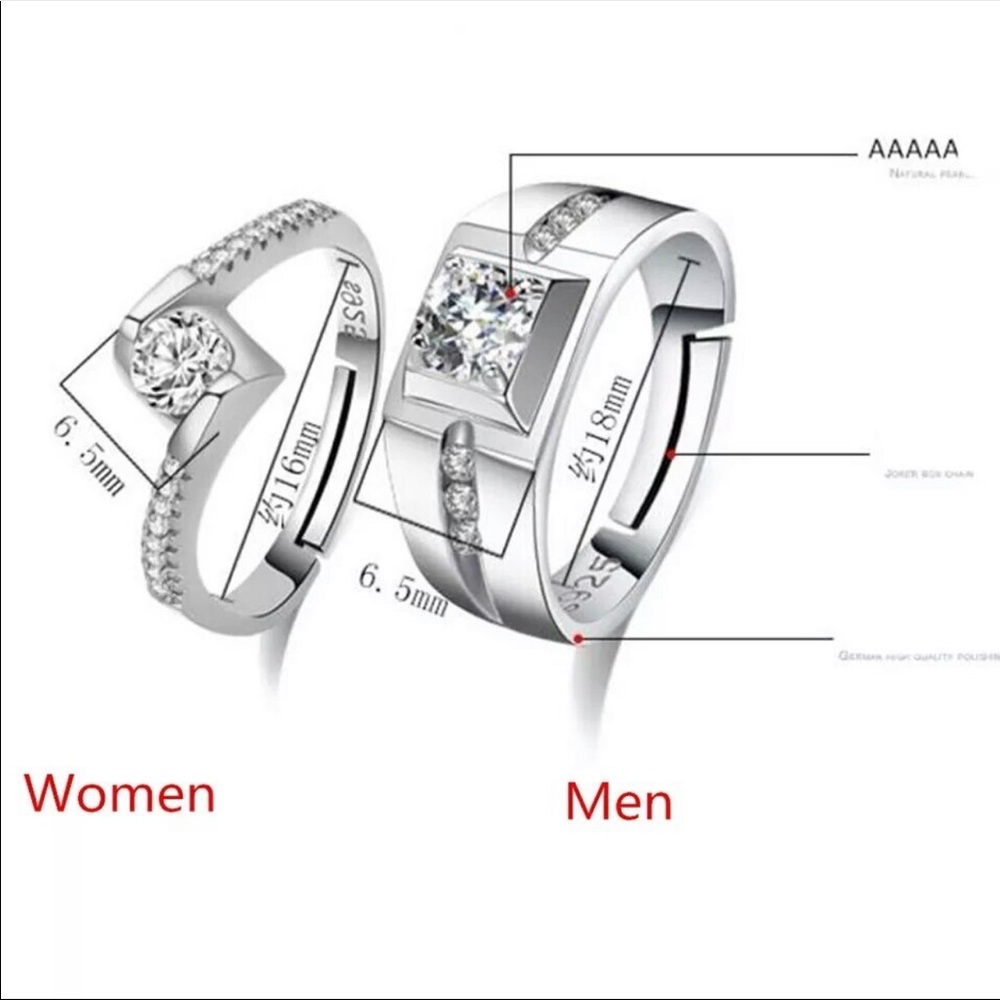 Resizeable Classic Couple Wedding Engagement Ring - Picture 1 of 6